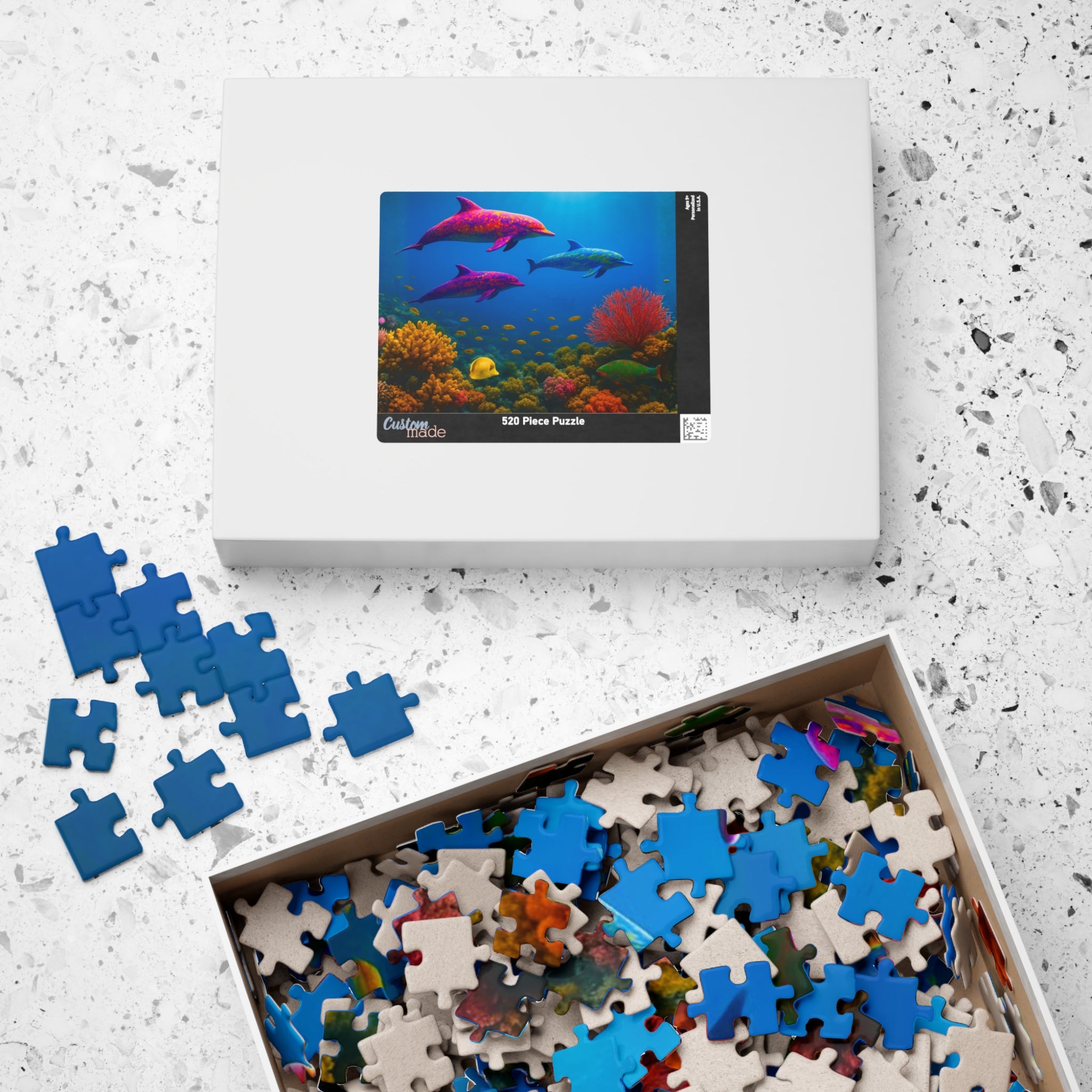 Dolphin Jigsaw Puzzle 500 or 1000 Piece Ocean Reef Puzzle, Colorful Sea Life Puzzle, Gift for Adults