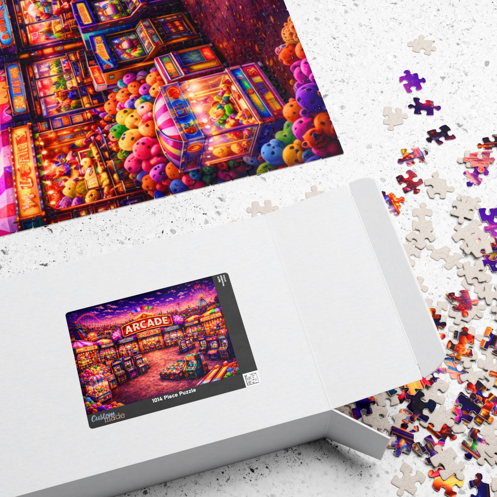Arcade Jigsaw Puzzle 500 or 1000 Piece Retro Game Room Puzzle, Colorful Neon Puzzle for Adults
