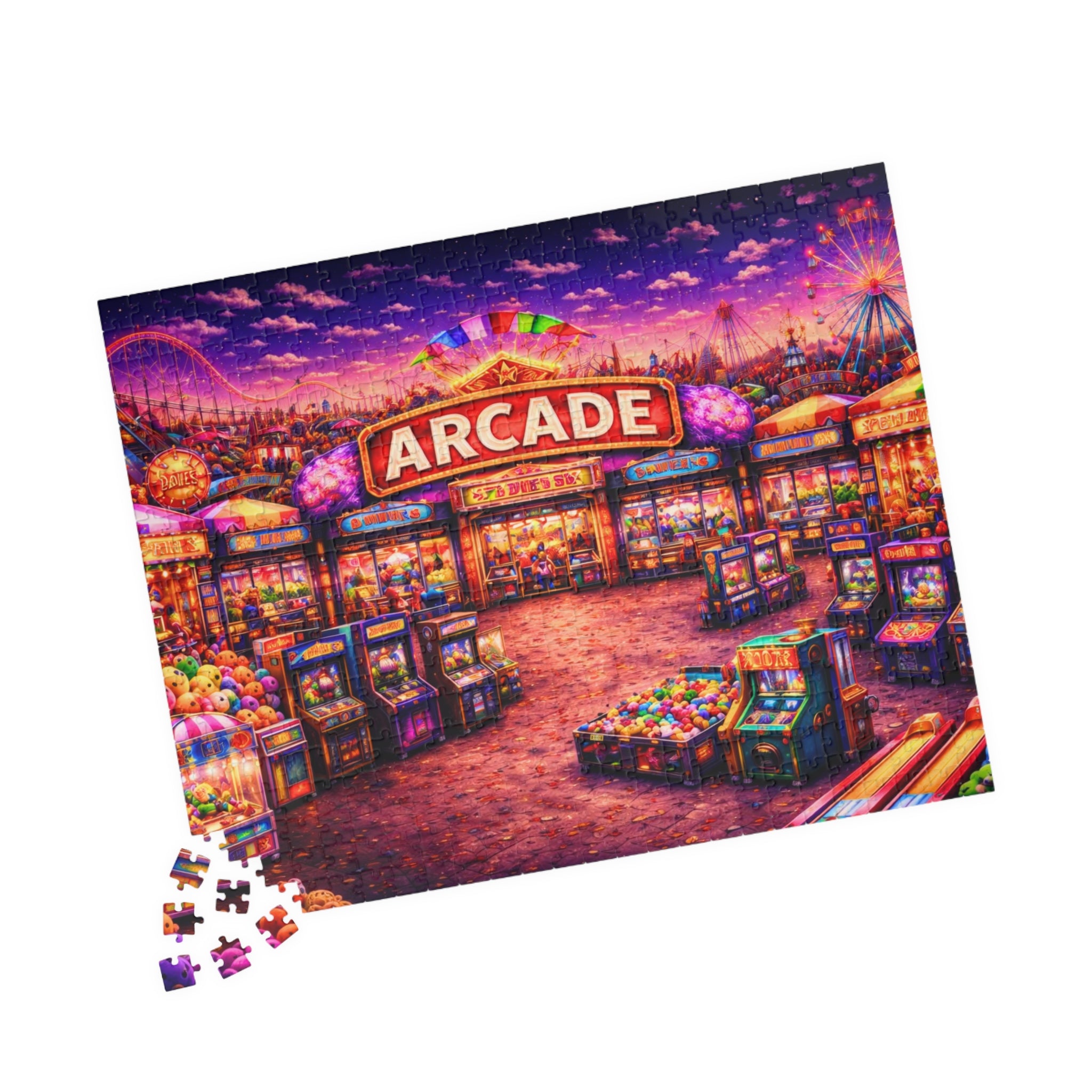 Arcade Jigsaw Puzzle 500 or 1000 Piece Retro Game Room Puzzle, Colorful Neon Puzzle for Adults