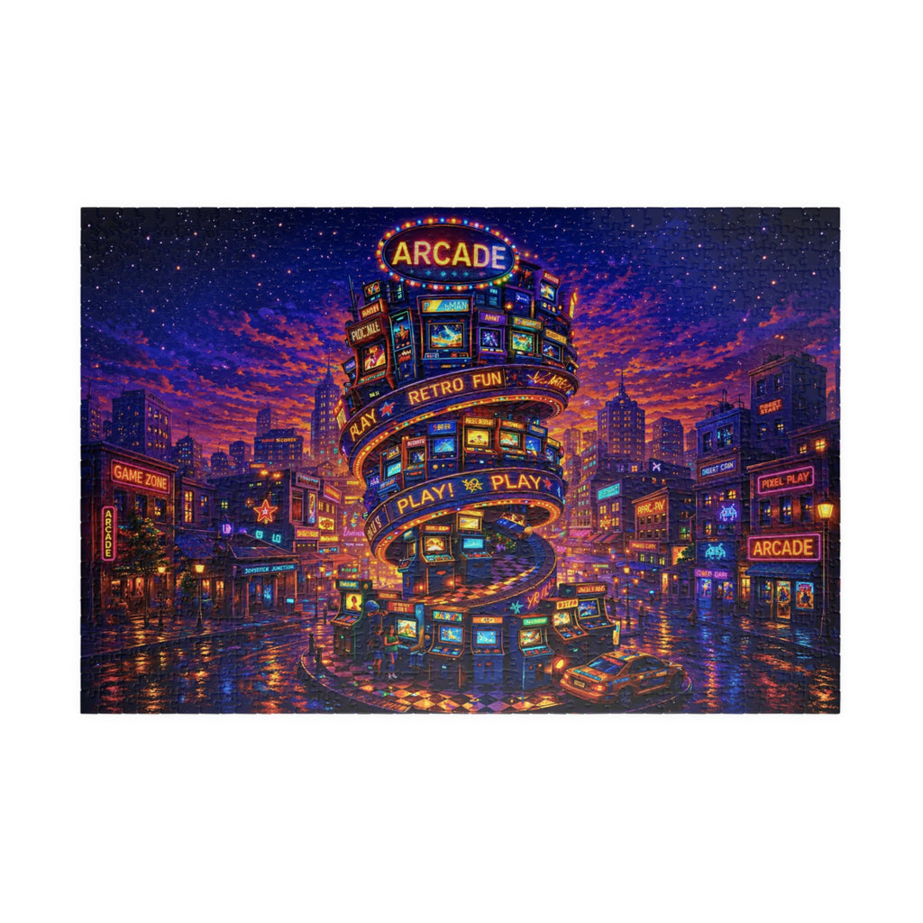 Retro Arcade Puzzle – Colorful 500 Piece Jigsaw Puzzle for Adults, Neon Game Night Puzzle