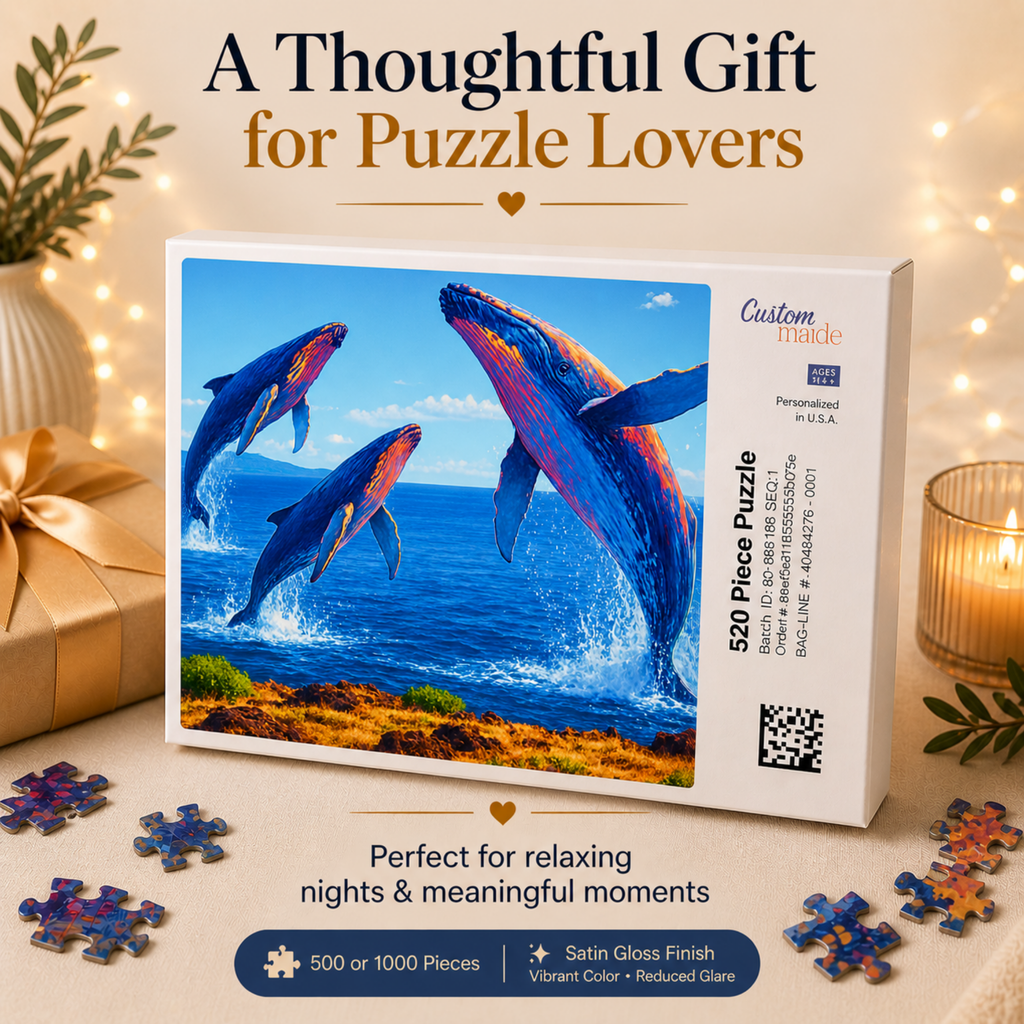 Whale Jigsaw Puzzle 1000 Piece – Ocean Puzzle for Adults, Relaxing Art Puzzle, Unique Gift for Puzzle Lovers, 500 or 1000 Pieces