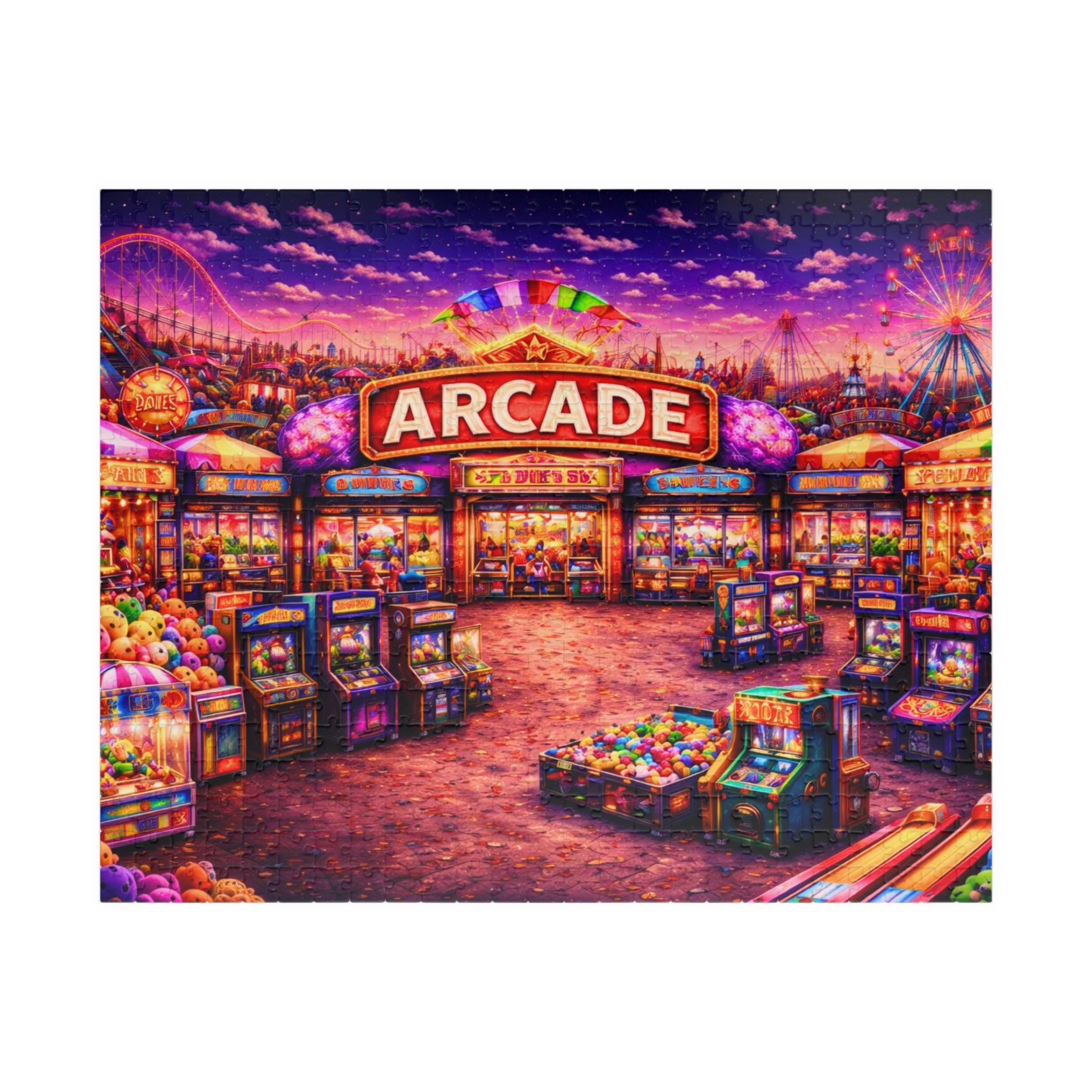 Arcade Jigsaw Puzzle 500 or 1000 Piece Retro Game Room Puzzle, Colorful Neon Puzzle for Adults