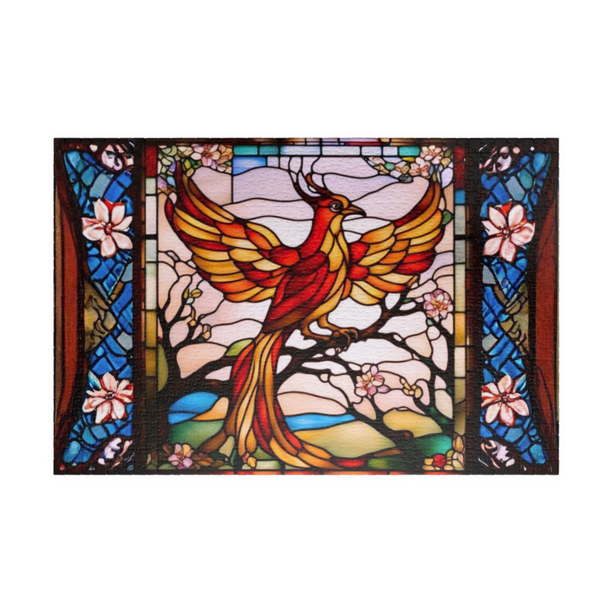 Phoenix Jigsaw Puzzle 500 or 1000 Piece Stained Glass Art Puzzle, Mythical Bird Puzzle, Unique Gift