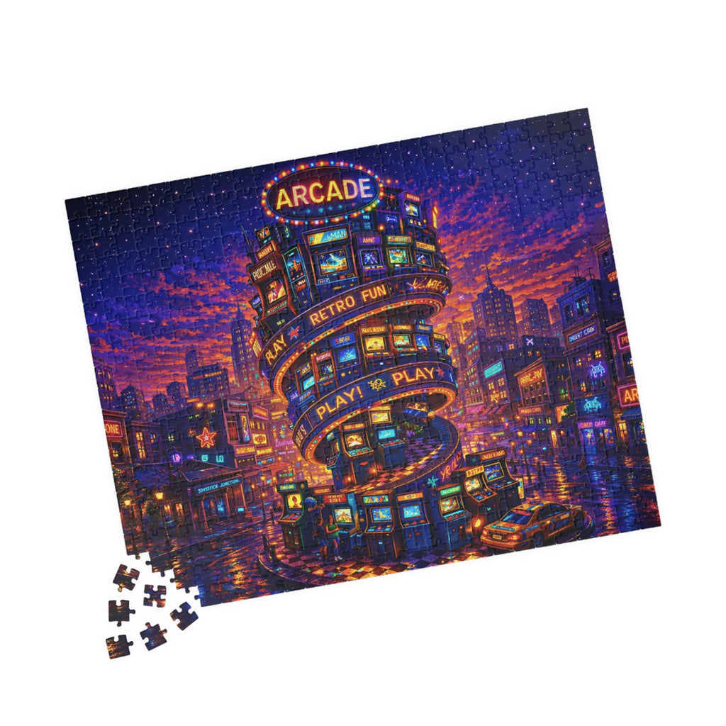 Retro Arcade Puzzle – Colorful 500 Piece Jigsaw Puzzle for Adults, Neon Game Night Puzzle
