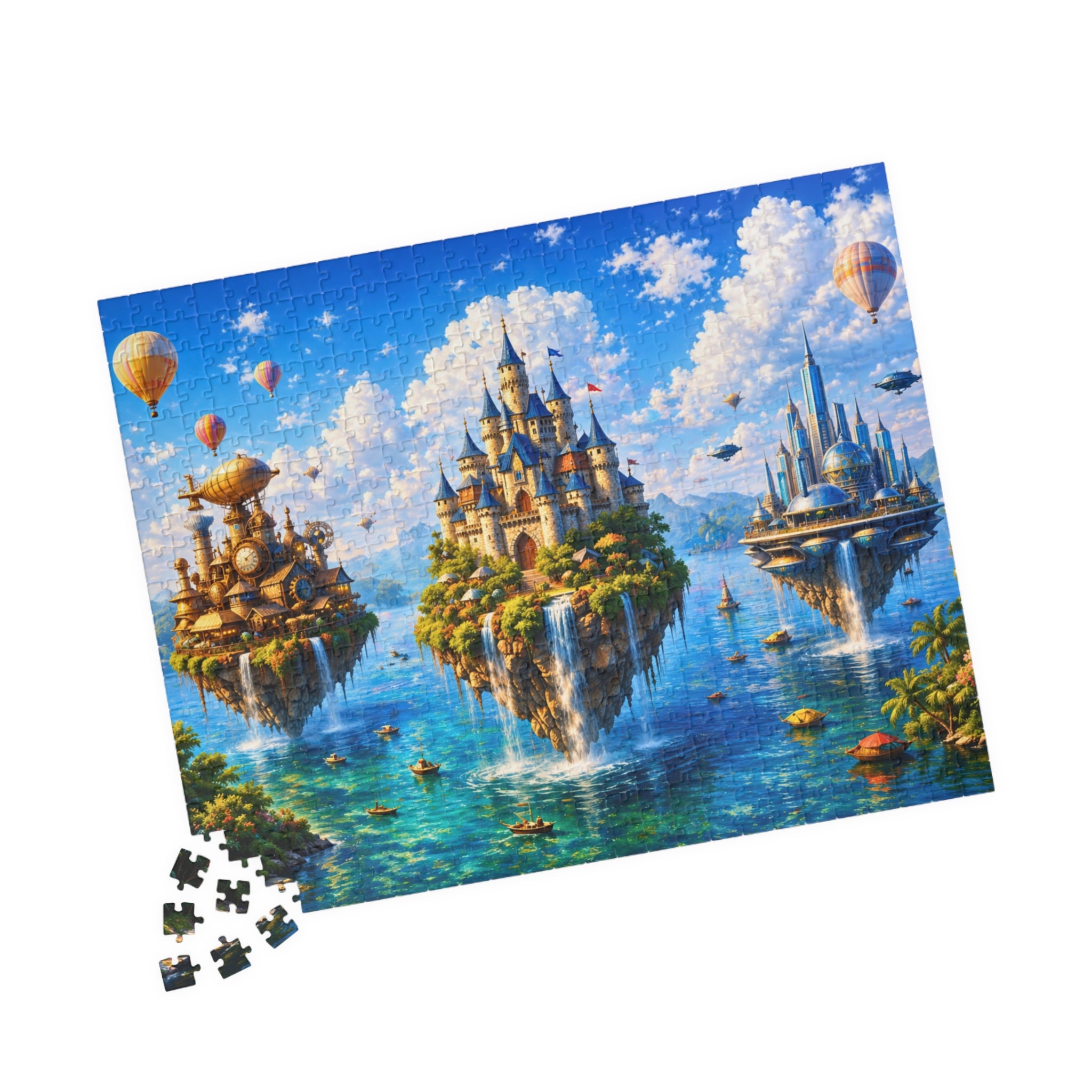 Floating Islands Puzzle – 1000 Piece Jigsaw Puzzle, Fantasy Castle Landscape Puzzle, Relaxing Escape Puzzle