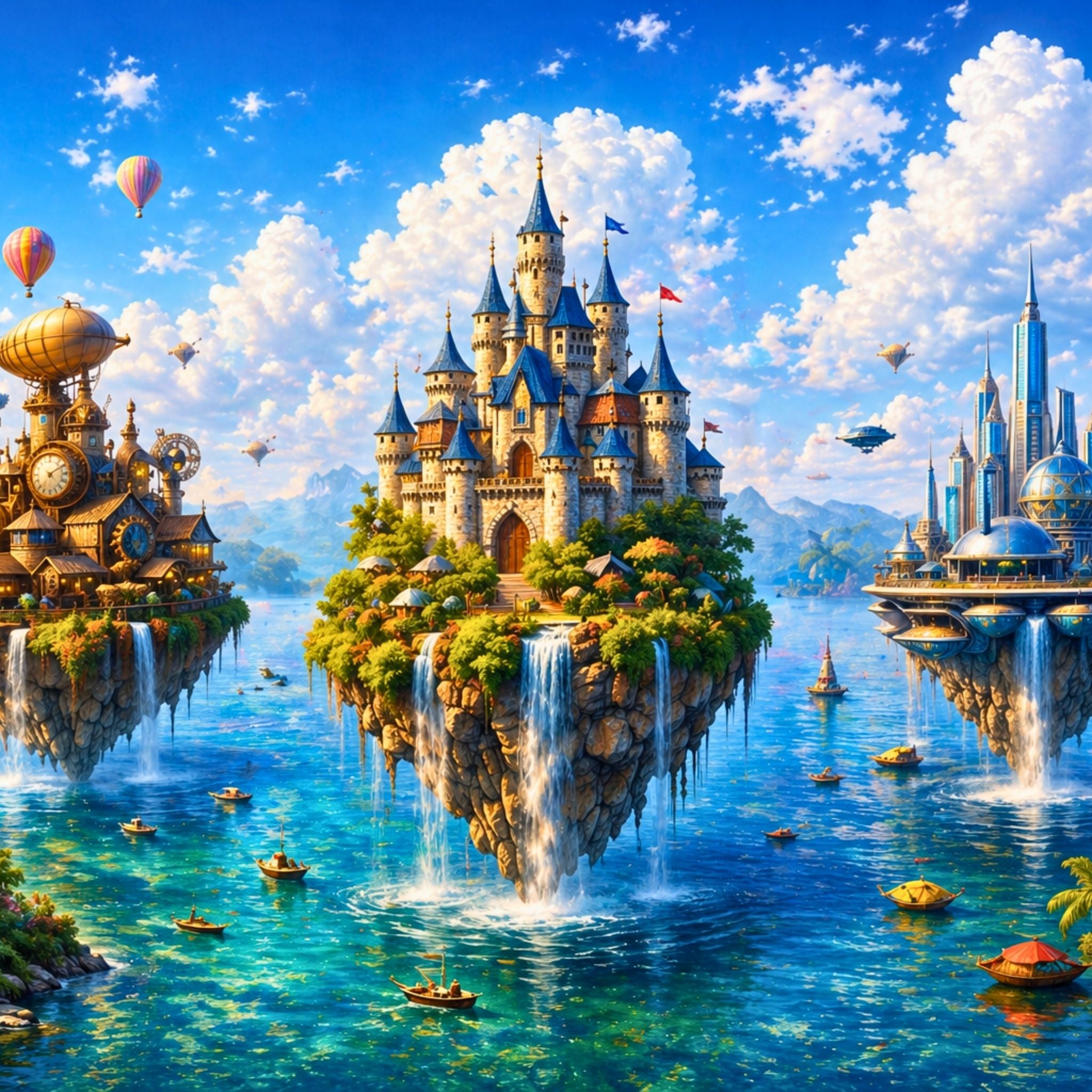 Floating Islands Puzzle – 500 Piece Jigsaw Puzzle, Fantasy Castle Landscape Puzzle, Relaxing Escape Puzzle